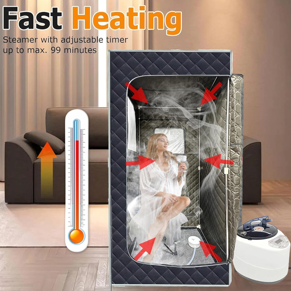 Large Portable Steam Room Sauna Tent, Sauna Box for Home with 3L 1000W Steamer Personal Sauna Room Full Body Home Spa Saunas for Indoor Use,With Folding Chair,Remote Control