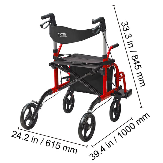 Succebuy 2 in 1 Rollator Walker & Transport Chair for Seniors Folding Rolling Walker Wheelchair Combo & Aluminum Mobility Walker