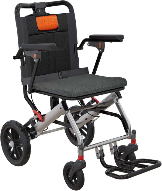 Portable Folding Wheelchair, Travel Wheelchair with Handbrake, Ultra-Light Wheelchair for the Elderly and Children