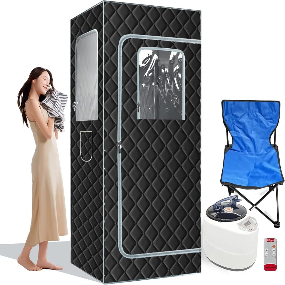 Large Portable Steam Room Sauna Tent, Sauna Box for Home with 3L 1000W Steamer Personal Sauna Room Full Body Home Spa Saunas for Indoor Use,With Folding Chair,Remote Control