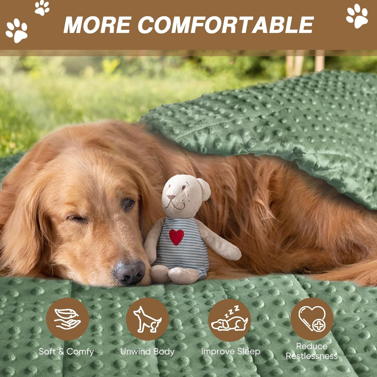Weighted Blanket for Dogs, 5 Lb Thunder Blankets Shirt for Dogs, 36 X 48 Inch Medium Puppy Blanket for 45-65Lb, Weighted Pet Blankets for Thunderstorms, Fireworks and Construction Noise, Moss